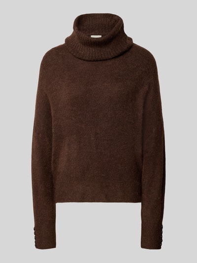 Produktfoto, Relaxed Fit Strickpullover mit Rollkragen Modell 'IHKAMARA' von ICHI in Braun, Material-Mix mit Alpaka-Anteil, elastische Abschlüsse, Damenmode