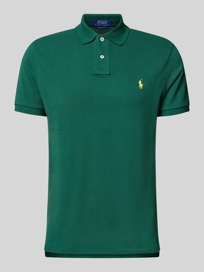 Produktfoto, Regular Fit Poloshirt aus reiner Baumwolle von Polo Ralph Lauren, Optik: Unifarben, Logo-Detail, Polokragen, Kurzarm, Piqué-Struktur, Material: reine Baumwolle, asymmetrischer Rumpfabschluss, grüne Farbgebung