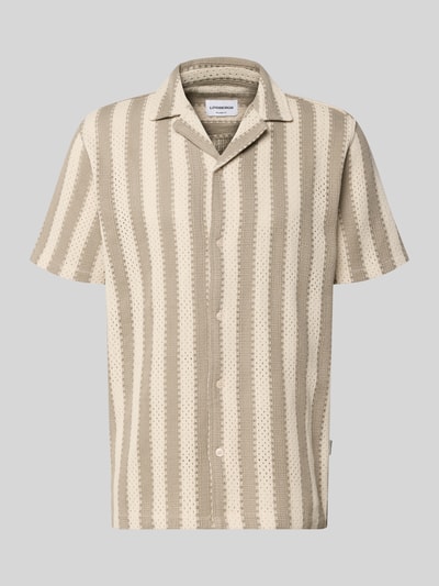 Productfoto, Modern Fit Freizeithemd mit Reverskragen van Lindbergh, beige en zandkleurige strepen, viscosemix, knoopsluiting, korte mouwen