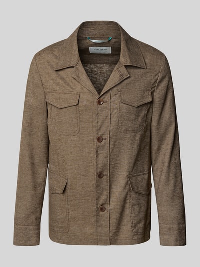 Productfoto, Regular Fit Hemdjacke aus Leinen-Mix Modell 'Taddeo' van Carl Gross, lichtbruine stof, opgestikte zakken, stretch, casual textuur