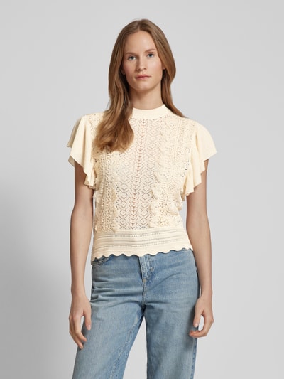 YAS Gebreide top met gehaakt kant, model 'KILA' Beige - 4