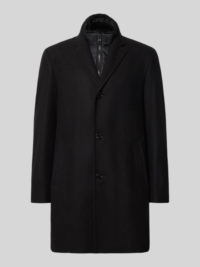 Produktfoto, Regular Fit Mantel aus Woll-Mix von HECHTER PARIS in Schwarz mit Reverskragen, Stehkragen und Knopfleiste, glatte Textur.