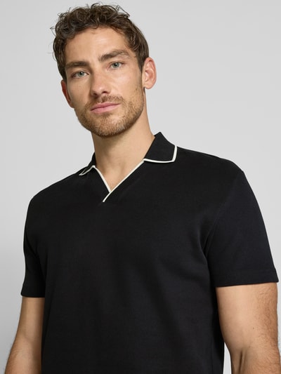 SELECTED HOMME Slim fit poloshirt met V-hals, model 'SANGEV' Zwart - 3
