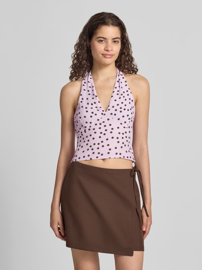 LeGer top met halter van viscose in all-over look model 'Fleur' Lila - 4
