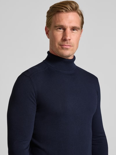 SELECTED HOMME Rollkragenpullover mit gerippten Abschlüssen Dunkelblau 3