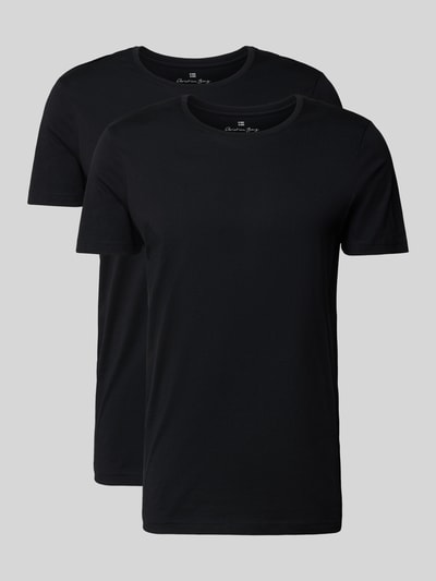 Produktfoto, T-Shirt mit Rundhalsausschnitt im 2er-Pack von Christian Berg Men in Schwarz, reine Baumwolle, Slim Fit, glatte Oberfläche