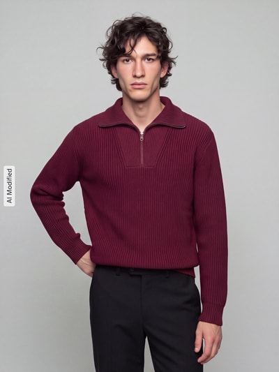 Selected Relaxed Fit Troyer aus reiner Baumwolle Modell 'DRY' Bordeaux 4