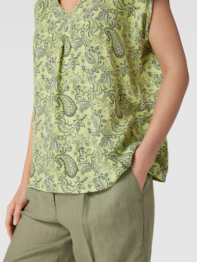 Montego Blouseshirt van pure viscose met stolpplooi Neon groen - 3