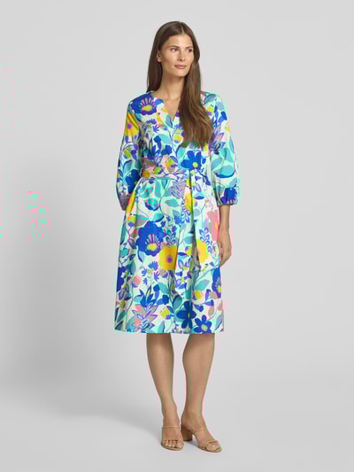 ETERNA Sukienka o długości do kolan z wiązanym paskiem Turkusowy 4