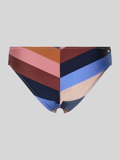 Produktfoto, High Leg Bikini-Slip Modell 'Corangs' von Barts in bunten Streifen, Material-Mix mit Stretch-Anteil, Label-Detail, körpernahe Passform