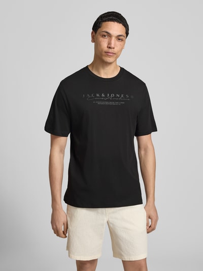 JACK & JONES t-shirt z logo i okrągłym dekoltem Czarny 4