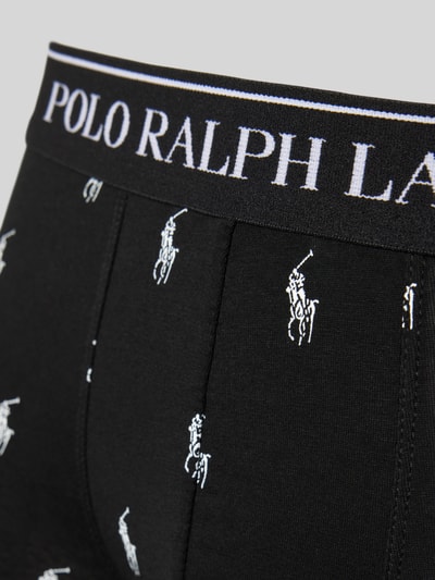 Produktfoto, Trunks aus Baumwoll-Mix im 3er-Pack von Polo Ralph Lauren Underwear, unifarbenes Schwarz, weißer Label-Bund, Markenlogo-Print