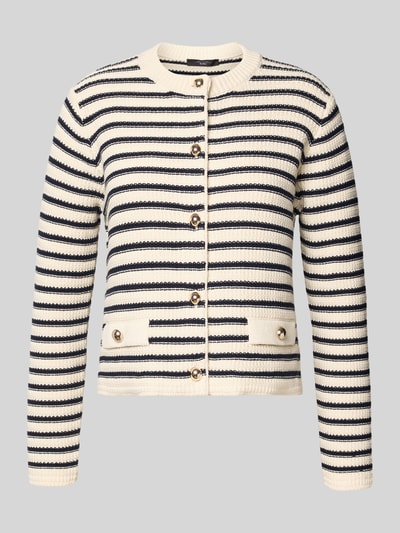 Produktfoto, Regular Fit gebreid jack uit katoenmix model 'VODKA' van Weekend Max Mara, look: effen, tweekleurige look, streepmotief, ronde hals, lange mouw, knoopsluiting, imitatiezakken, tricot, katoenmix