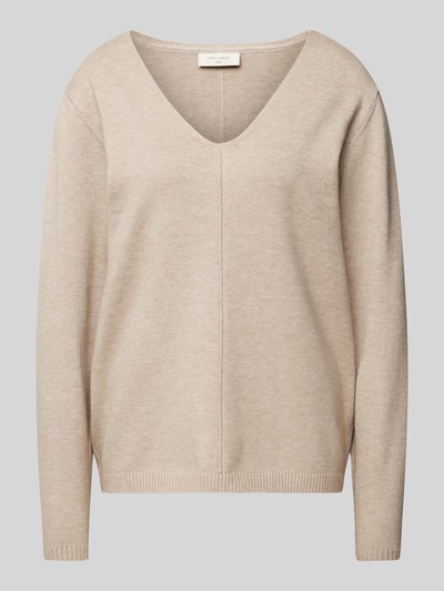 FREE/QUENT Gebreide pullover met V-hals, model 'Claura' Taupe gemêleerd - 2