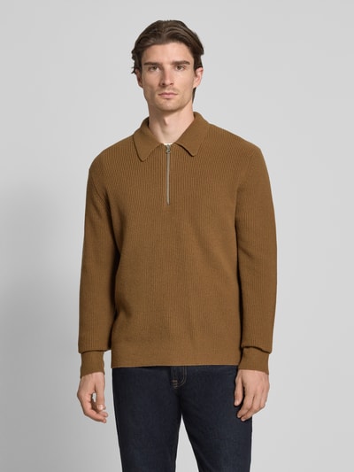 Samsøe Samsøe Strickpullover aus Wolle mit Reißverschluss Modell 'ISAKS' Beige 4