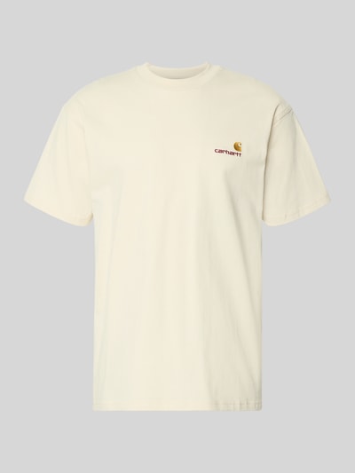 Produktfoto, T-Shirt mit Label-Stitching und Rundhalsausschnitt von Carhartt Work In Progress aus reiner Baumwolle im Regular-Fit, cremefarben, Rückenlänge bei Größe M 73 cm