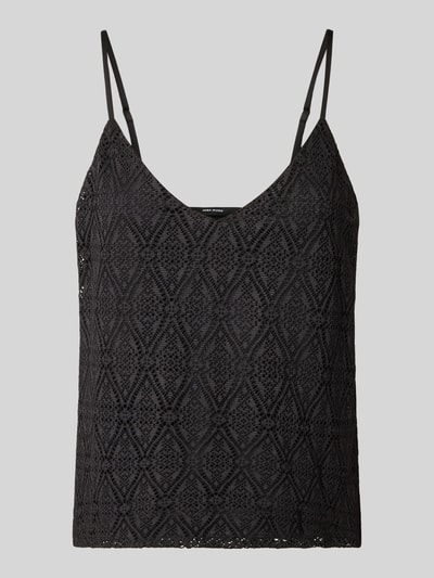 Produktfoto, Regular Fit Top mit Spitze Modell 'MAYA' von Vero Moda, Schwarz, Optik: Unifarben, Spitze-Details, V-Ausschnitt, Trägerform: verstellbare Spaghettiträger, strukturierte Oberfläche