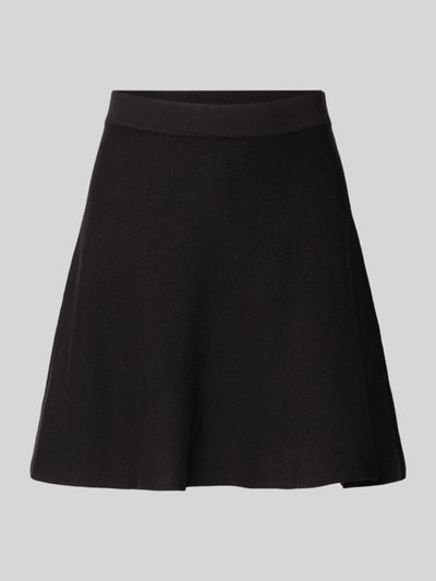 Produktfoto, Ausgestellter Mini-Rock aus Viskose-Baumwoll-Mix Modell 'ELLY' von VERO MODA, einfarbig schwarz, Feinstrick, elastischer Bund, Volantsaum