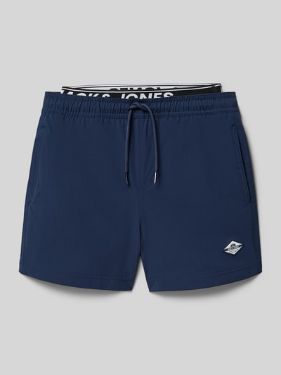 JACK & JONES regular fit zwemshort met logodetail model 'Maui' Marineblauw - 1