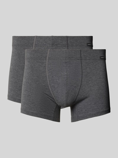 Produktfoto, Trunks met labeldetail in set van 2 van Hanro, heren, mix van katoen en elastaan, nauwsluitend model, elastische band, grijze stof met zichtbare deelnaad, zachte textuur