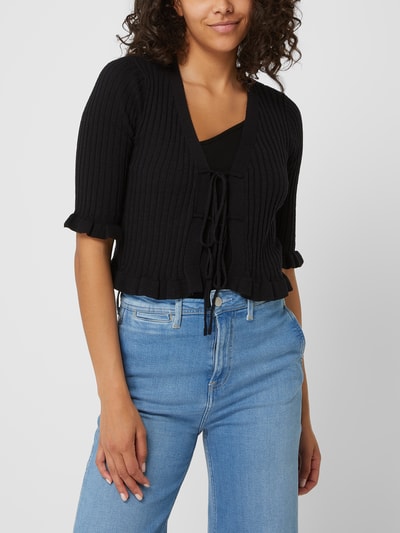 Pieces Cropped Cardigan mit Leinen-Anteil Modell 'Vella' Black 4