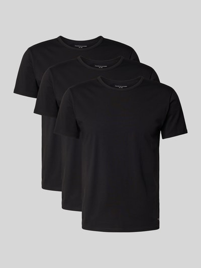 Produktfoto, Slim Fit T-Shirt Set aus Baumwoll-Mix im 3er-Pack von Tommy Hilfiger, Optik: Unifarben, Passform: Slim-Fit, Rundhals, Ärmelform: Kurzarm, Multipack:3er-Pack, Materialverarbeitung: Stretch, Material: Baumwoll-Mix, schwarze Shirts vor grauem Hintergrund.