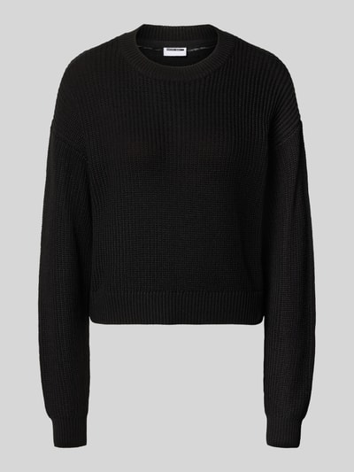 Produktfoto, schwarzer Relaxed Fit Pullover aus Baumwoll-Mix Modell 'Maysa' von NOISY MAY®, Strick-Optik, Rundhalsausschnitt.