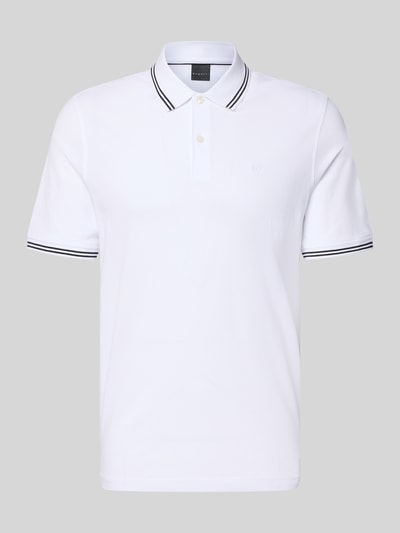 Produktfoto, Regular Fit Poloshirt mit Logo-Stitching von bugatti in Weiß, reine Baumwolle, Polokragen, kurze Knopfleiste, detailreiche Textur
