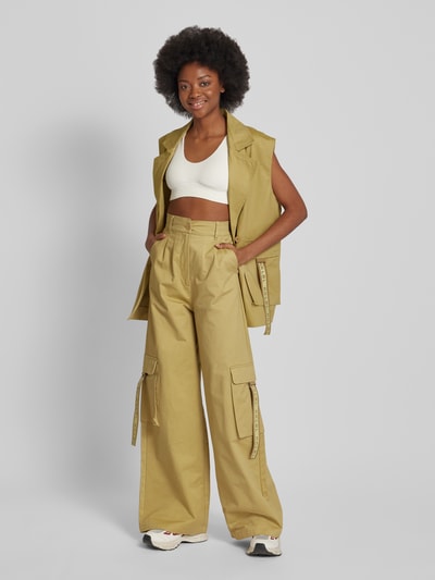 Karo Kauer Cargohose in unifarbenem Design Khaki 1