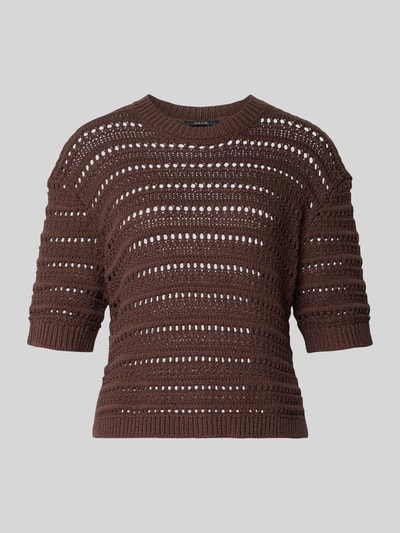 Produktfoto, Regular Fit Sweatshirt mit Lochmuster Modell 'Mina' von OPUS aus Baumwoll-Mix in Braun, grobe Strickstruktur, Halbarm, elastische Abschlüsse, Rundhalsausschnitt