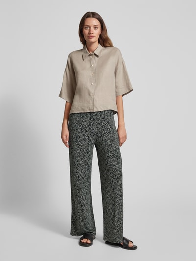 Marc O'Polo Wide leg stoffen broek met all-over motief Zwart - 1