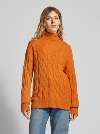 Tommy Hilfiger Linnen pullover met kabelpatroon model 'SOFT WOOL' Cognac - 4