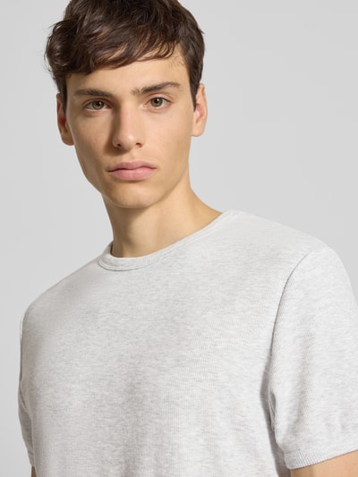 REVIEW T-shirt met geribde ronde hals Lichtgrijs gemêleerd - 3