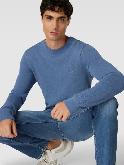 Gant Gebreide pullover met labelstitching Oceaanblauw gemêleerd - 3