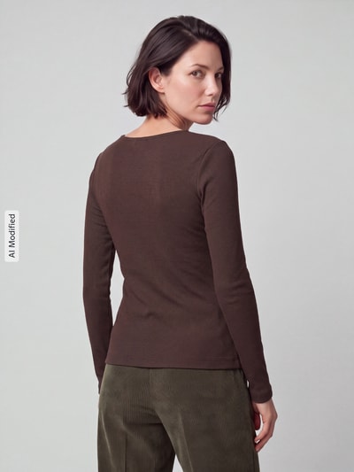 s.Oliver RED LABEL Langarmshirt mit kurzer Knopfleiste Dunkelbraun 5
