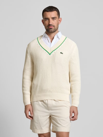 Lacoste Strickpullover mit V-Ausschnitt Offwhite 4