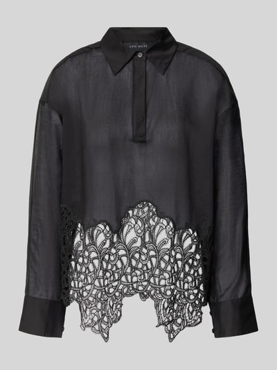 Cph Muse Langarmbluse aus Lyocell-Mix mit Spitzensaum Modell 'DOLLY' Black 2