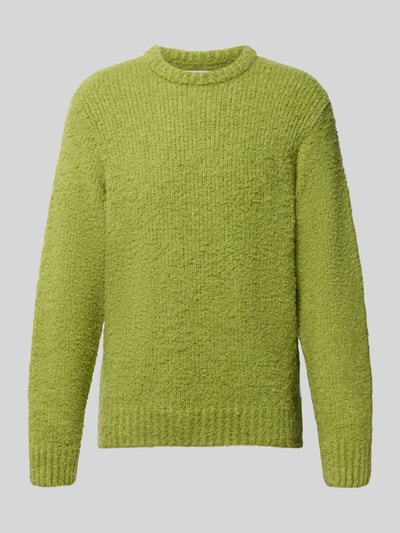 Productfoto, gebreide pullover met ronde hals Model 'DUN' van Edwin, materiaalmix met wol, regular fit, groene kleur, ribboorden
