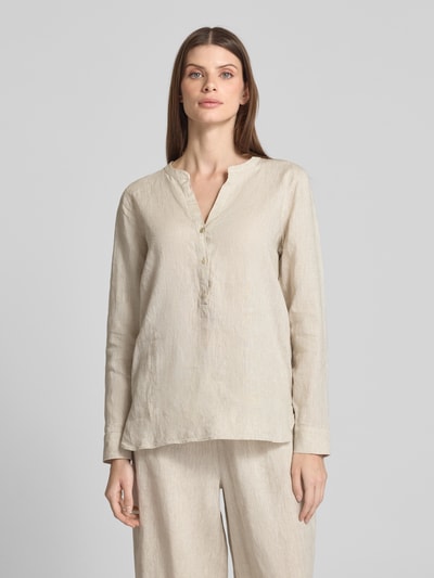 MOS MOSH Regular Fit Leinenbluse mit Tunikakragen Modell 'Danna' Sand 4