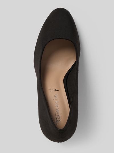 Produktfoto, Pumps mit Kegelabsatz von Tamaris in unifarbener, schwarzer Optik mit glitzerndem Finish, abgerundeter Schuhspitze, fein strukturierte Sohle