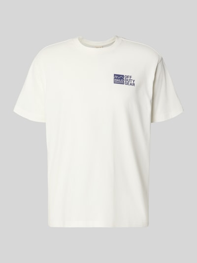Produktfoto, weißes Herren T-Shirt mit Label-Print von HALO, Reine Baumwolle, Regular-Fit, Rundhalsausschnitt, Rückenlänge 75 cm