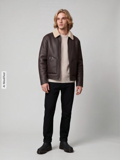 ONLY & SONS Kunstlederjacke mit Shearlingkragen Schoko 1
