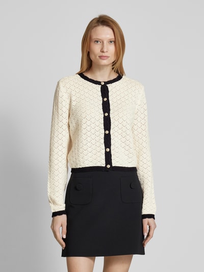 Vero Moda Regular Fit Strickjacke aus Baumwoll-Mix mit Lochstrickmuster Modell 'JACKIE' Offwhite 4