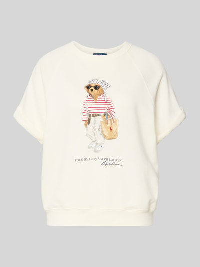 Produktfoto, Regular Fit Sweatshirt mit Polo Bear Print von Polo Ralph Lauren, efekt: jednolity kolor, mieszanka bawełny, okrągły dekolt, raglanowe rękawy, prążkowane zakończenia rękawów, aplikacja: nadruk polo bear