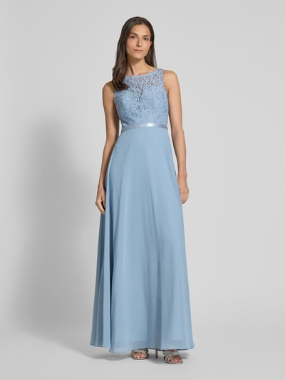 Luxuar Abendkleid mit Strasssteinbesatz Rauchblau 4