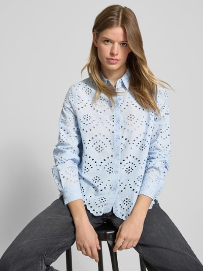 Pieces Bluzka z długim rękawem o kroju regular fit z czystej bawełny model ‘VILDE’ Jasnoniebieski 3