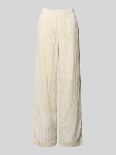 Produktfoto, Hose mit elastischem Bund und Eingrifftaschen van Jake*s, dames broek in katoenmix, relaxed fit, licht beige met fijne streepmotief, structuur textuur, bandwijdte maat 36 38 cm, binnenbeenlengte 81 cm