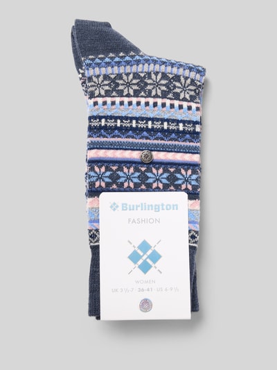 Burlington Wollen sokken van scheerwolmix met logo-applicatie, model 'Isle' Blauw - 3