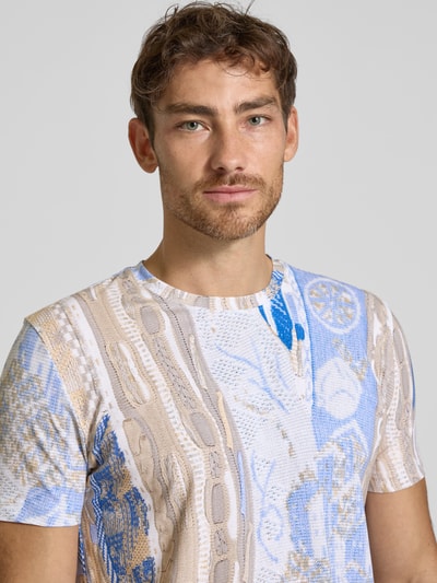 CARLO COLUCCI T-Shirt mit geripptem Rundhalsausschnitt Hellblau 3