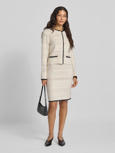 Marc Cain Spódnica wełniana o długości do kolan z ażurowym wzorem Jasnoszary 1